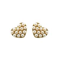 Brass Stud Earring, with Plastic Pearl, gold color plated, fashion jewelry & for woman, golden, 13x16x16mm, Sold By Pair