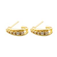 Cubic Zirconia Micro Pave Brass Earring, gold color plated, fashion jewelry & micro pave cubic zirconia & for woman, golden, 4x16x18mm, Sold By Pair