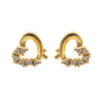 Boucles d'oreilles en laiton zircon cubique pavent, coeur, Placage de couleur d'or, bijoux de mode & pavé de micro zircon & pour femme, doré, 10x10x15mm, Vendu par paire