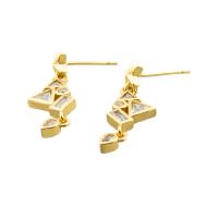 Cubic Zirconia Micro Pave Brass Earring, gold color plated, fashion jewelry & micro pave cubic zirconia & for woman, golden, 28x9x3mm, Sold By Pair