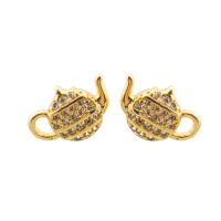 Cubic Zirconia Micro Pave Brass Earring, Teapot, gold color plated, fashion jewelry & micro pave cubic zirconia & for woman, golden, 7x11x14mm, Sold By Pair