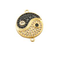 Cubic Zirconia Micro Pave Brass Connector, Round, gold color plated, fashion jewelry & ying yang & DIY & micro pave cubic zirconia & for woman, two different colored, 24x18x3mm, Hole:Approx 2mm, Sold By PC