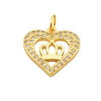 Cubic Zirconia Micro Pave Brass Pendant, Heart, gold color plated, fashion jewelry & DIY & micro pave cubic zirconia & for woman, golden, 15x15x2mm, Hole:Approx 4mm, Sold By PC