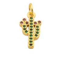 Cubic Zirconia Micro Pave Brass Pendant, Opuntia Stricta, gold color plated, fashion jewelry & DIY & micro pave cubic zirconia & for woman, two different colored, 15x8x2mm, Hole:Approx 4mm, Sold By PC