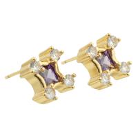 Cubic Zirconia Micro Pave Brass Earring, gold color plated, fashion jewelry & micro pave cubic zirconia & for woman, two different colored, 18x11x11mm, Sold By PC