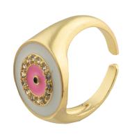 Evil Eye Jewelry Ring Finger, cobre, cromado de cor dourada, joias de moda & micro pavimento em zircônia cúbica & para mulher & esmalte, Mais cores pare escolha, 20mm*21mm*14mm, vendido por PC