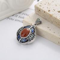 925 Sterling Silver Pendant, with Yunnan Red Agate, Antique finish, DIY & epoxy gel, nickel, lead & cadmium free, 22x21mm, Sold By PC
