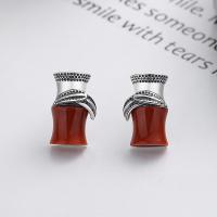 925 Sterling Silver Stud Earrings with Yunnan Red Agate Bamboo Antique finish fashion jewelry & for woman nickel lead & cadmium free Sold By Pair