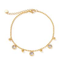 Stainless Steel Anklet 304 Stainless Steel with 1.78inch extender chain Vacuum Ion Plating fashion jewelry & micro pave cubic zirconia & for woman golden Sold Per Approx 6.5 Inch Strand