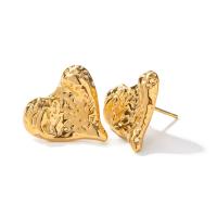 Stainless Steel Stud Earrings, 304 Stainless Steel, Heart, 18K gold plated, fashion jewelry & for woman, golden, 17.40x18.60mm, Sold By Pair