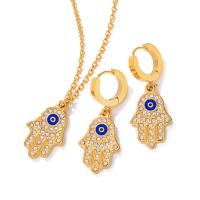 Evil Eye Jewelry Set 304 Stainless Steel with 2.17inch extender chain Vacuum Ion Plating & micro pave cubic zirconia & for woman golden 37.7*15.1mm 24.1mm Length Approx 16.73 Inch Sold By PC