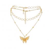 Multi Layer Necklace Zinc Alloy with 1.97inch extender chain Butterfly gold color plated Double Layer & for woman & with rhinestone golden nickel lead & cadmium free Length Approx 16.14 Inch Approx 12.6 Inch Sold By Set