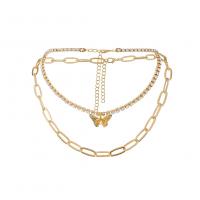 Multi Layer Necklace Zinc Alloy with 1.97inch extender chain Butterfly gold color plated Double Layer & for woman & with rhinestone golden nickel lead & cadmium free Length Approx 15.75 Inch Approx 11.81 Inch Sold By Set