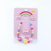 Children Jewelry Set, Stud Earring & finger ring & bracelet, Resin, Cat, for children, multi-colored, Sold By Set