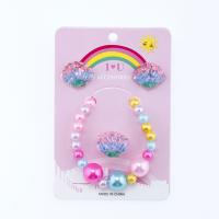 Children Jewelry Set, Stud Earring & finger ring & bracelet, Resin, Shell, for children, multi-colored, Sold By Set