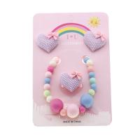 Børn smykker sæt, Stud ørering & armbånd & halskæde, Plastic, Heart, for børn, flerfarvede, Solgt af sæt