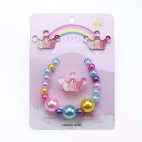 Children Jewelry Set, Stud Earring & finger ring & bracelet, Plastic, Crown, for children, multi-colored, Sold By Set