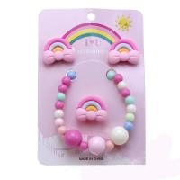 Børn smykker sæt, Stud ørering & fingerring & armbånd, Plastic, Rainbow, for børn, flerfarvede, Solgt af sæt