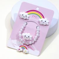 Children Jewelry Set Stud Earring & finger ring & bracelet Resin Cloud for children white Sold By Set