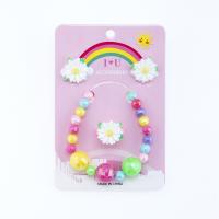 Children Jewelry Set Stud Earring & finger ring & bracelet Resin Chrysamthemum for children multi-colored Sold By Set