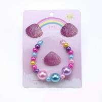 Children Jewelry Set, Stud Earring & finger ring & bracelet, Plastic, Shell, for children, multi-colored, Sold By Set