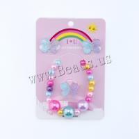 Children Jewelry Set, Stud Earring & finger ring & bracelet, Resin, Butterfly, for children, multi-colored, Sold By Set