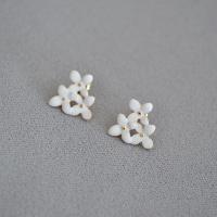 Brass Stud Earring Flower gold color plated fashion jewelry & for woman & enamel white nickel lead & cadmium free 15mm Sold By Pair