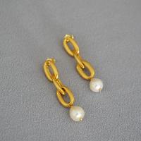 Brass Drop Earring with Freshwater Pearl gold color plated fashion jewelry & for woman mixed colors nickel lead & cadmium free 45mm Sold By Pair