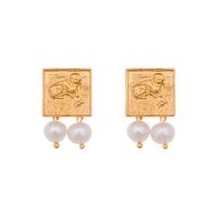Messing Drop ørering, med Plastic Pearl, Square, guldfarve belagt, mode smykker & forskellige design til valg & for kvinde, flere farver til valg, nikkel, bly & cadmium fri, 18mm, Solgt af par