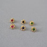 Brass Stud Earring Flower 18K gold plated fashion jewelry & micro pave cubic zirconia & for woman nickel lead & cadmium free 6mm Sold By Pair