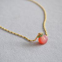 Brass Necklace with Jade with 5CM extender chain Fruit gold color plated fashion jewelry & for woman pink nickel lead & cadmium free Length Approx 38 cm Sold By PC