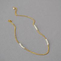 Brass Necklace with Freshwater Pearl with 5CM extender chain gold color plated fashion jewelry & for woman nickel lead & cadmium free Sold By PC