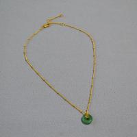 Brass náhrdelník, Mosaz, s Nefrit, s 5CM extender řetězce, Kolo, barva pozlacený, módní šperky & pro ženy, více barev na výběr, nikl, olovo a kadmium zdarma, 12mm, Délka Cca 37 cm, Prodáno By PC