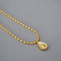 Brass Necklace with White Lip Shell with 5CM extender chain Avocado gold color plated fashion jewelry & for woman nickel lead & cadmium free Length Approx 40 cm Sold By PC