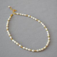 Brass Necklace, with Freshwater Pearl, with 5CM extender chain, gold color plated, fashion jewelry & for woman, white, nickel, lead & cadmium free, Length:Approx 35 cm, Sold By PC