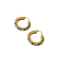 Brass Huggie Hoop Earring, with turquoise, Donut, matte gold color plated, fashion jewelry & for woman, mixed colors, nickel, lead & cadmium free, 30mm, Sold By Pair