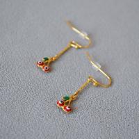 Brass Drop Earring Cherry gold color plated fashion jewelry & for woman & enamel red nickel lead & cadmium free 25mm Sold By Pair