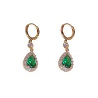 Cubic Zirconia Micro Pave Brass Earring Teardrop real gold plated fashion jewelry & micro pave cubic zirconia & for woman green nickel lead & cadmium free Sold By Pair