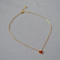 Ожерелья из латуни, Латунь, с 5CM наполнитель цепи, Сердце, плакированный настоящим золотом, ювелирные изделия моды & Женский & эмаль, красный, не содержит никель, свинец, длина:Приблизительно 40 см, продается PC