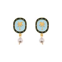 Brass Drop Earring, with Freshwater Pearl, real gold plated, fashion jewelry & for woman & enamel, mixed colors, nickel, lead & cadmium free, 24mm, Sold By Pair