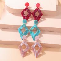 Zinc Alloy Drop Earrings with Resin Rhombus gold color plated fashion jewelry & for woman nickel lead & cadmium free Sold By Pair