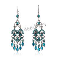 Tibetan Style Drop Earrings, plated, fashion jewelry & with rhinestone, more colors for choice, nickel, lead & cadmium free, 26x92mm, Sold By Pair