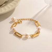 Stainless Steel Jewelry Bracelet 304 Stainless Steel with Freshwater Pearl with 5cm extender chain plated fashion jewelry golden 8.70mm Length 16.5 cm Sold By PC
