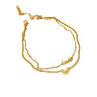 Titanium Steel Anklet, with 2inch extender chain, Heart, real gold plated, Double Layer & snake chain & for woman, Length:Approx 7-7.9 Inch, Sold By PC