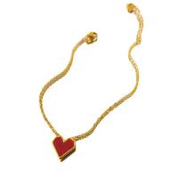 Fashion Jewelry Anklet, Titanium Steel, with 2inch extender chain, Heart, real gold plated, for woman & enamel, Length:Approx 7.9 Inch, Sold By PC