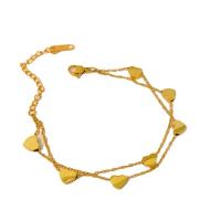 Acier titane bracelet, avec 2inch chaînes de rallonge, coeur, Plaqué d'or, Double couche & bijoux de mode & pour femme, Longueur:Environ 5.9 pouce, Vendu par PC
