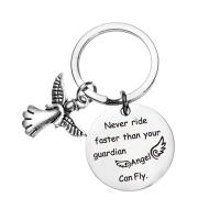 304 Stainless Steel Key Clasp Flat Round Unisex & with letter pattern original color Sold By PC