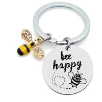 304 Stainless Steel Key Clasp, Flat Round, polished, Unisex & different size for choice & with letter pattern & enamel & with rhinestone, Sold By PC