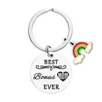 304 Stainless Steel Key Clasp Flat Round  & with letter pattern & for woman original color Sold By PC