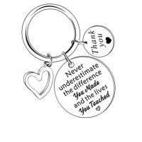 304 Stainless Steel Key Clasp Flat Round polished Unisex & with letter pattern original color Sold By PC